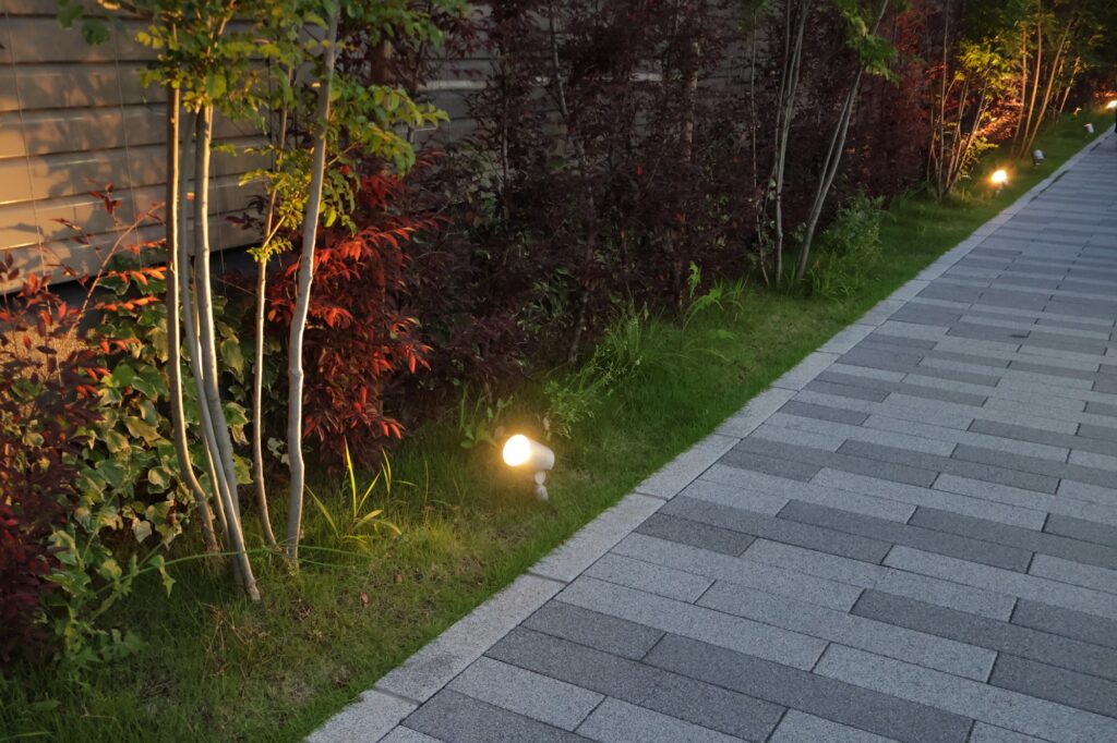 庭を電球で照らす